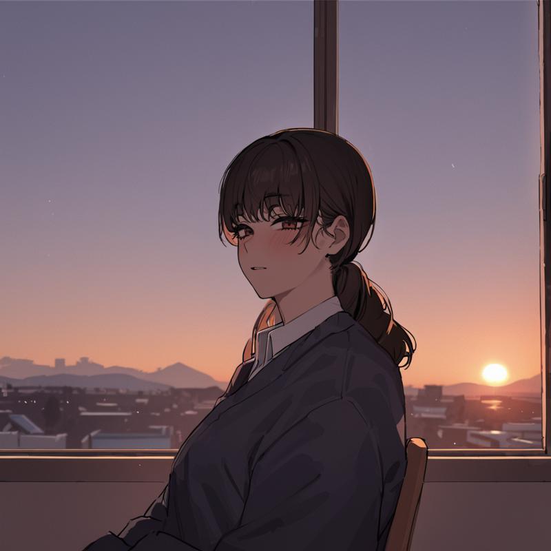 35455-689777923-1girl, mitaka asa, sitting by classroom window, beautiful sunset, masterpiece, latest, vibrant color  _lora_mitaka_xl_a3-000040_.png